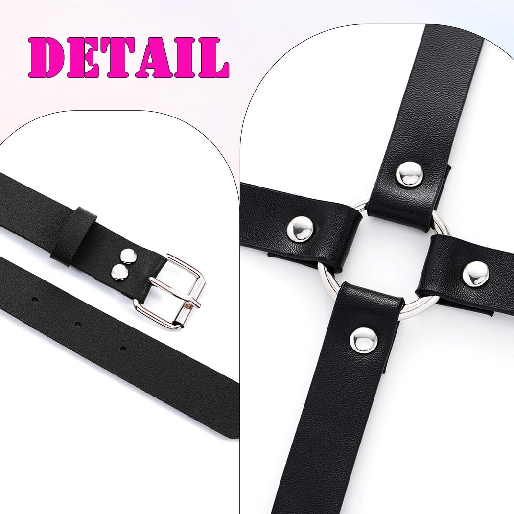 REETAN Leather Thigh Harness Black Rave Fashion Leg Garter Belt for Women
