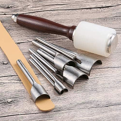 Caydo 8 Pieces Leather Tools Craft Half-Round Cutter Punch for Crafting Strap Belt, Wallet and Bag, 5-40 mm