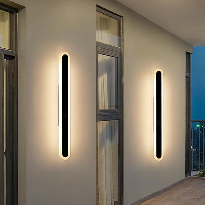 2 Pack Black Modern LED Wall Sconce, 39.3inch Long Oval Outdoor Wall Light, Dimmable 3000K-6000K, IP65 Waterproof, Linear Outside Exterior Lighting for Garage, Patio with Remote Control