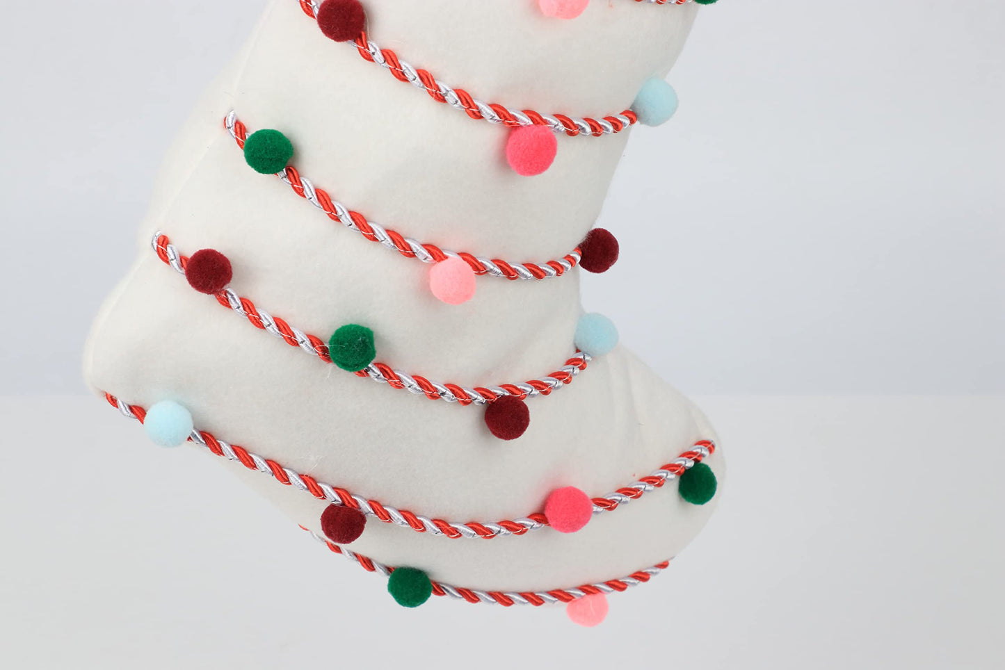 Hopearl Pom Pom Christmas Stocking Boho Style Socks Ultra Soft Holders Ornament Luxury Gifts Bags for Family Xmas Tree Party Supplies, Cream, 18''