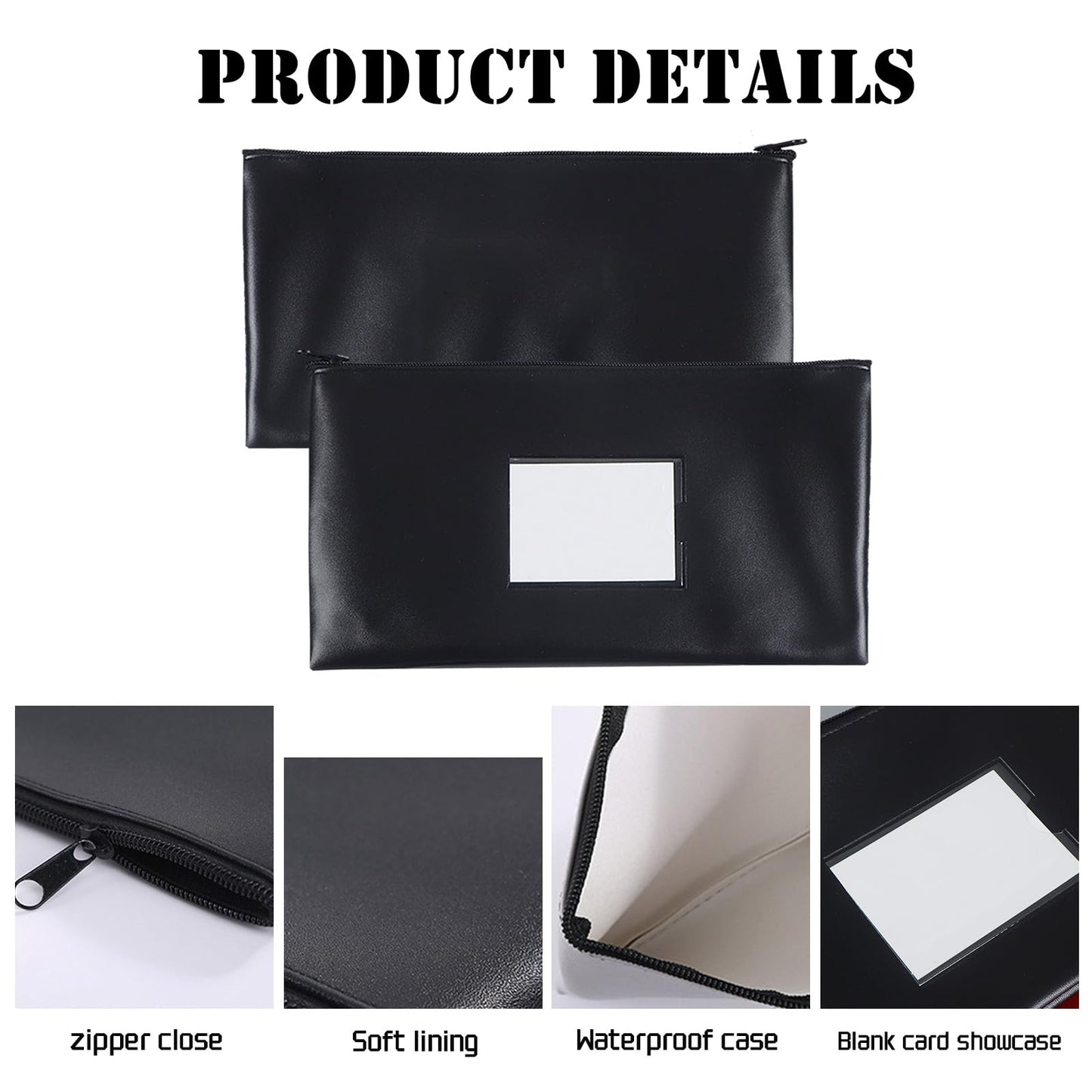 20 Pack Money Bank Bag With Zipper, 11 x 6 Inch Leatherette Security Bank Deposit Bags Black Money Pouch Cash Bag Wallet Bags with Clear Window for Cash, Coins, Bills, Tools, Receipt Organizer