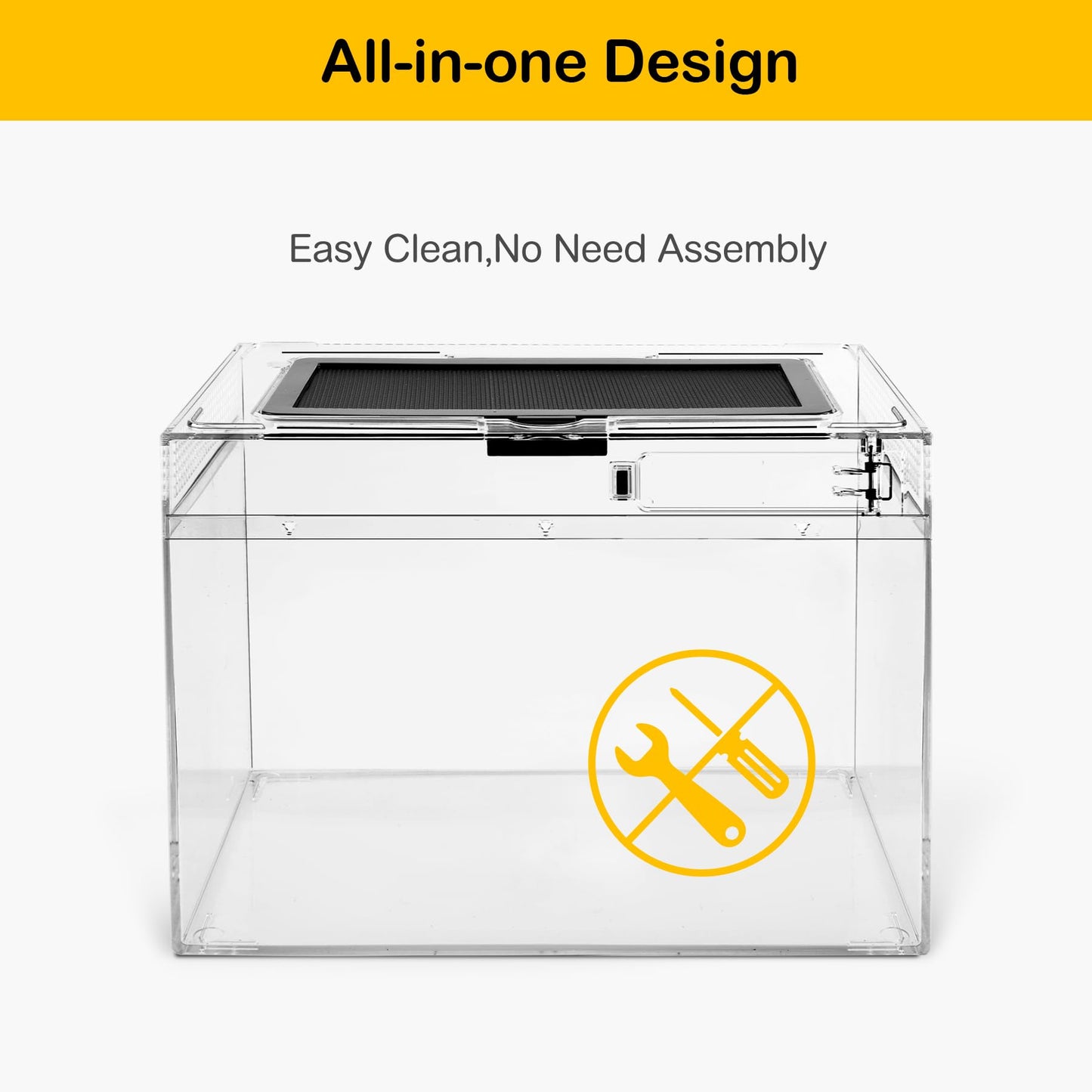 HELIME Reptile Polycarbonate Terrarium Kit 7 Piece Starter Habitat for Tarantula,Lizards,Frogs,Geckos,or Hermit Crabs,Tank with Escape-Proof Locking Lid,Light,Hygrometer,Hide,Tweezer,Bowl,Sprayer