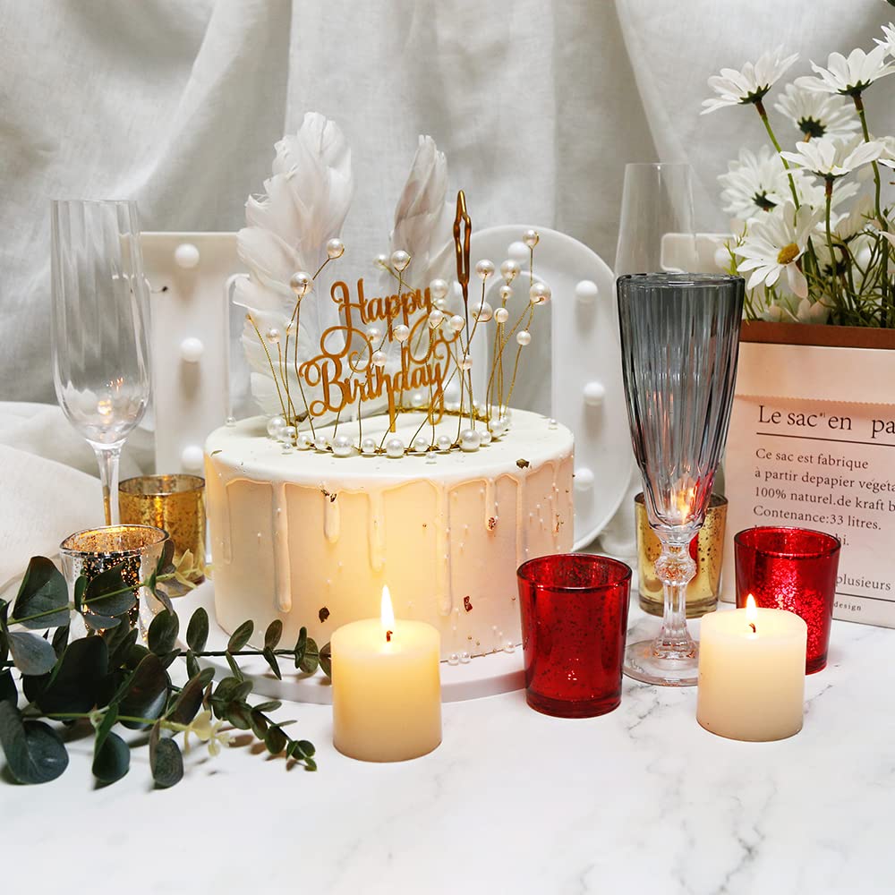 BTGLLAS 6pcs Red Glass Tea Light Holders - Votive Candle Holders Bulk for Weddings Events - Glass Votives for Wedding Centerpieces, Christmas, Thanksgiving - Candle Accessories Decor (6, Red)