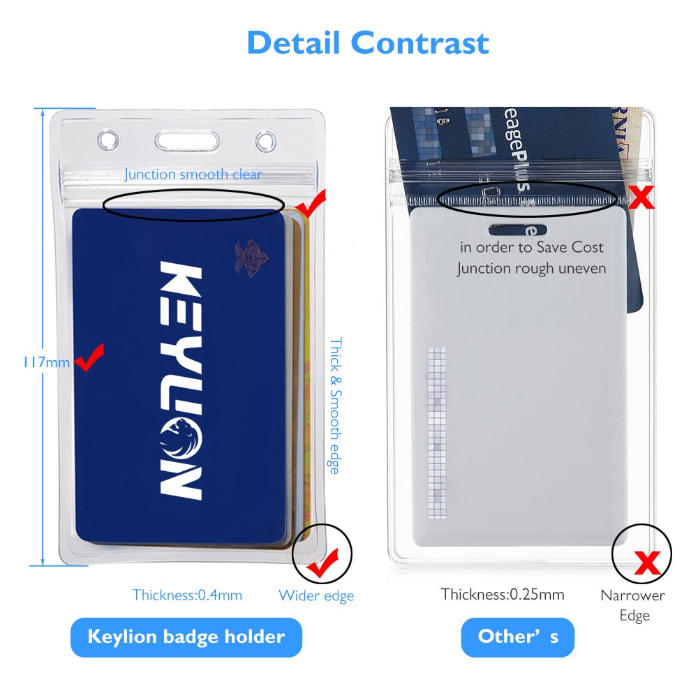 KEYLION 100 Pack ID Card Name Badge Holder, Heavy Duty Clear Transparent Plastic PVC Vertical Sleeve Pouch with Waterproof Type Resealable Zip