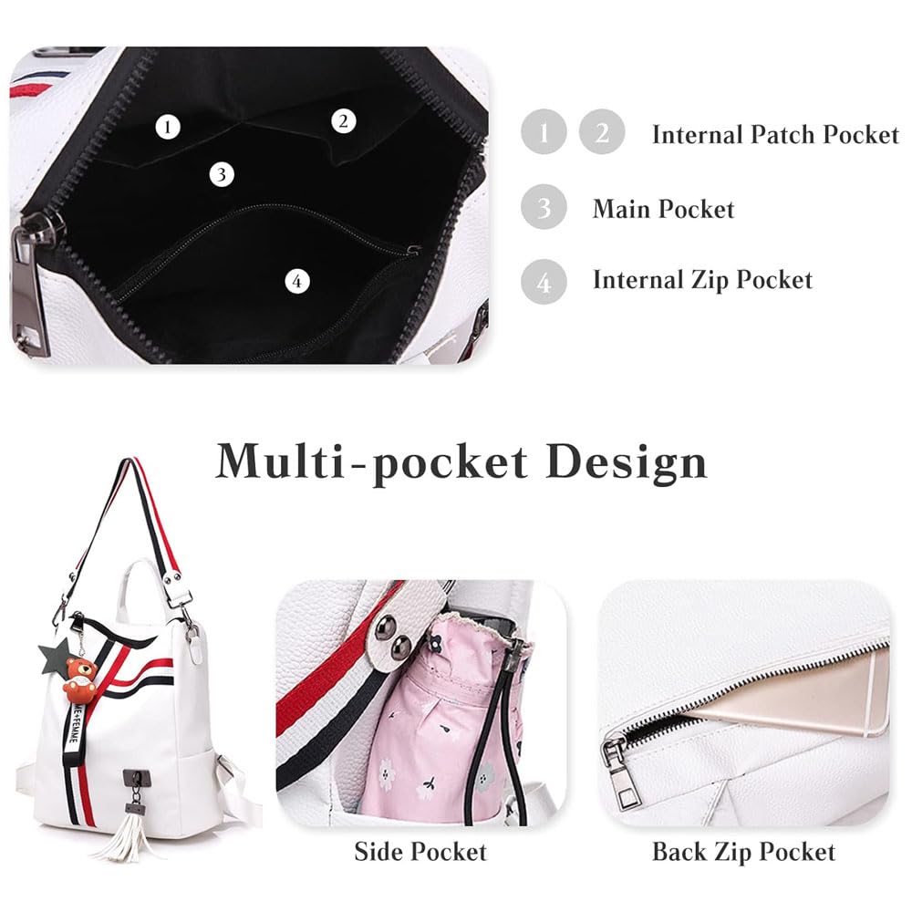 Taremoci Fashion PU Leather Backpack Purse for Women Travel Backpack Bag with Tassel Ladies Shoulder Handbags Casual Daypack