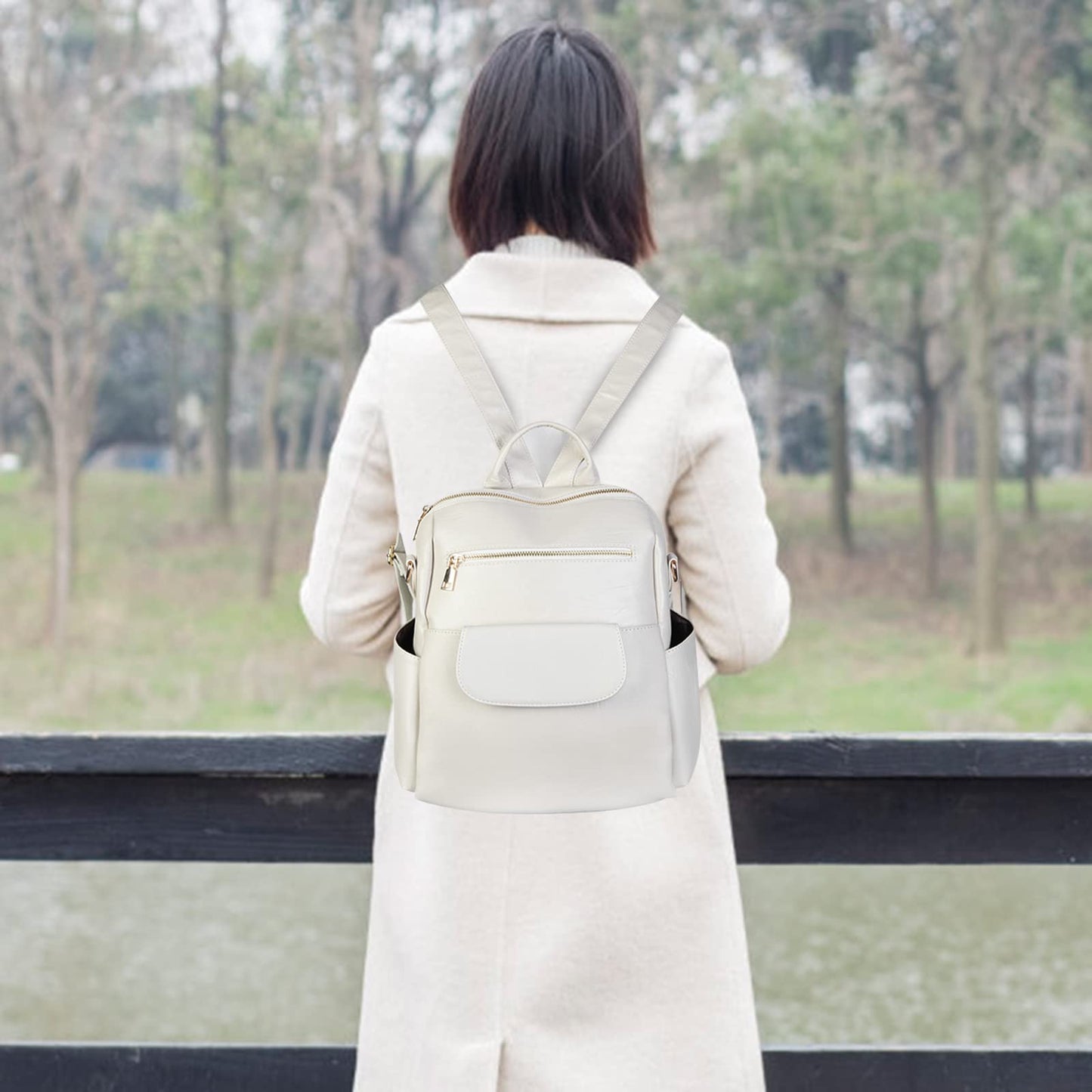 ASDSSRY Women Fashion Backpack Purse Waterproof Bookbags Travel Shopping Rucksack Convertible Ladies Shoulder Bag (Dark Beige)