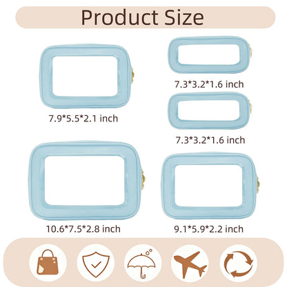 5PCS Diaper Bag Organizer Pouch Set, Clear Organizer Bags, TSA Approved Toiletry Bag, Clear Waterproof Cosmetic Bags with Zipper, Purse Organizer Pouches, Travel Organizer Bags for Woman and Kids Blue