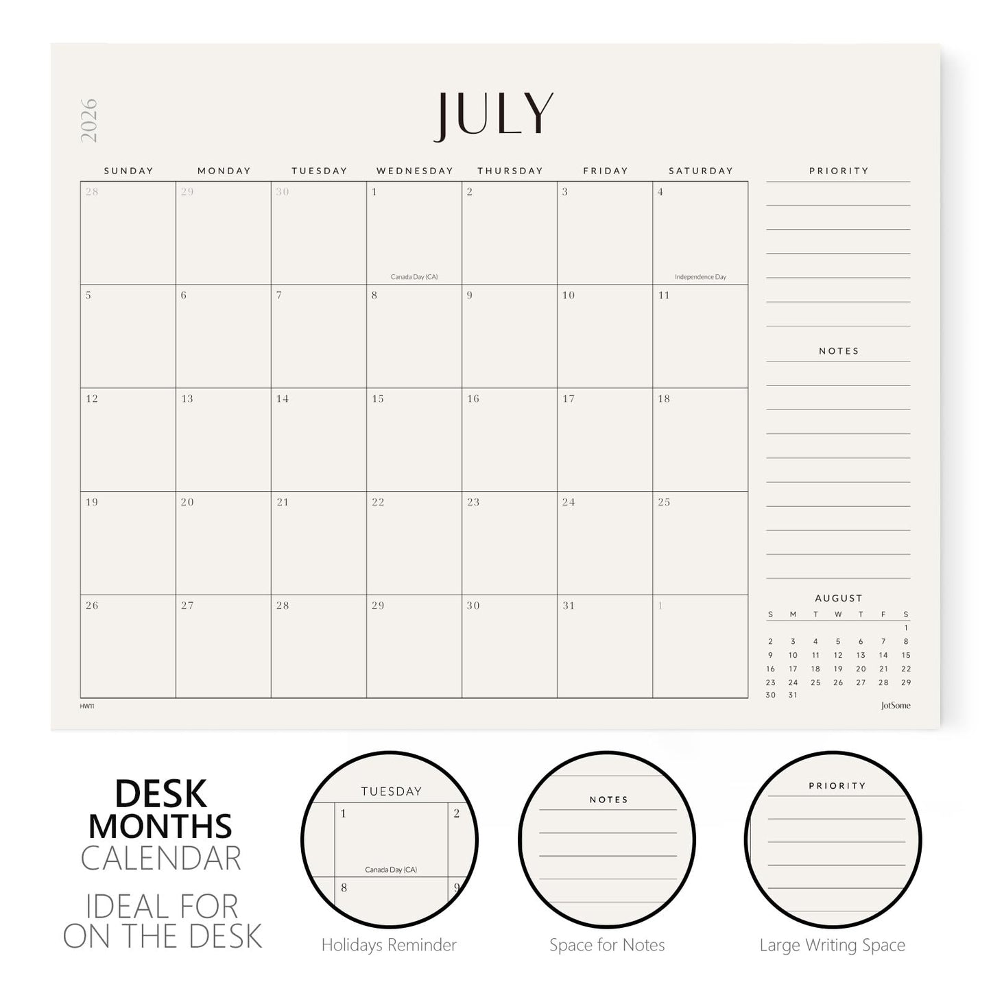 Jotsome Large Desk Calendar 2026-2027, Desk Pad Calendar From Now to June 2027 22x17 inch, Desk Blotter Calendar for Home and Office, Easy Planning (Beige, 17" x 22")