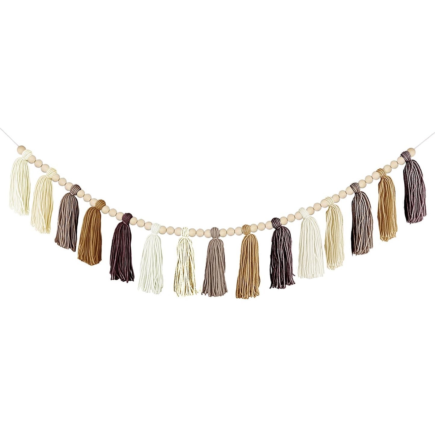 Boho Yarn Tassel Garland - Handmade Wall Hanging Decor for Nursery, Baby Shower, Kids Room, Classroom, Birthday Party | Macrame Tassels Bunting Banner for Bedroom, Office, Home Decoration (Brown)