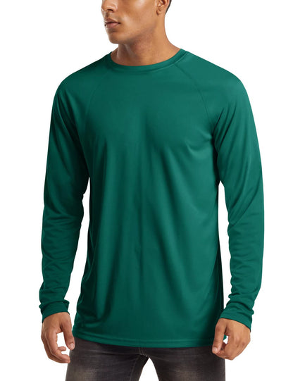 MAGCOMSEN Mens Athletic T-Shirt Long Sleeve Rashguard UV Sun SPF Hiking Climbing Outdoor Running T-Shirt Rashguard Shirts Emerald Green