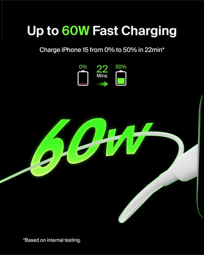 Belkin USB-C to USB-C Cable Fast Charging Cable (2M/6.6ft) for iPhone 16, iPhone 16 Pro, iPhone 16 Pro Max, Galaxy S25, S24, Note, Pixel, iPad Pro, Nintendo Switch 2, Carplay & More - Black