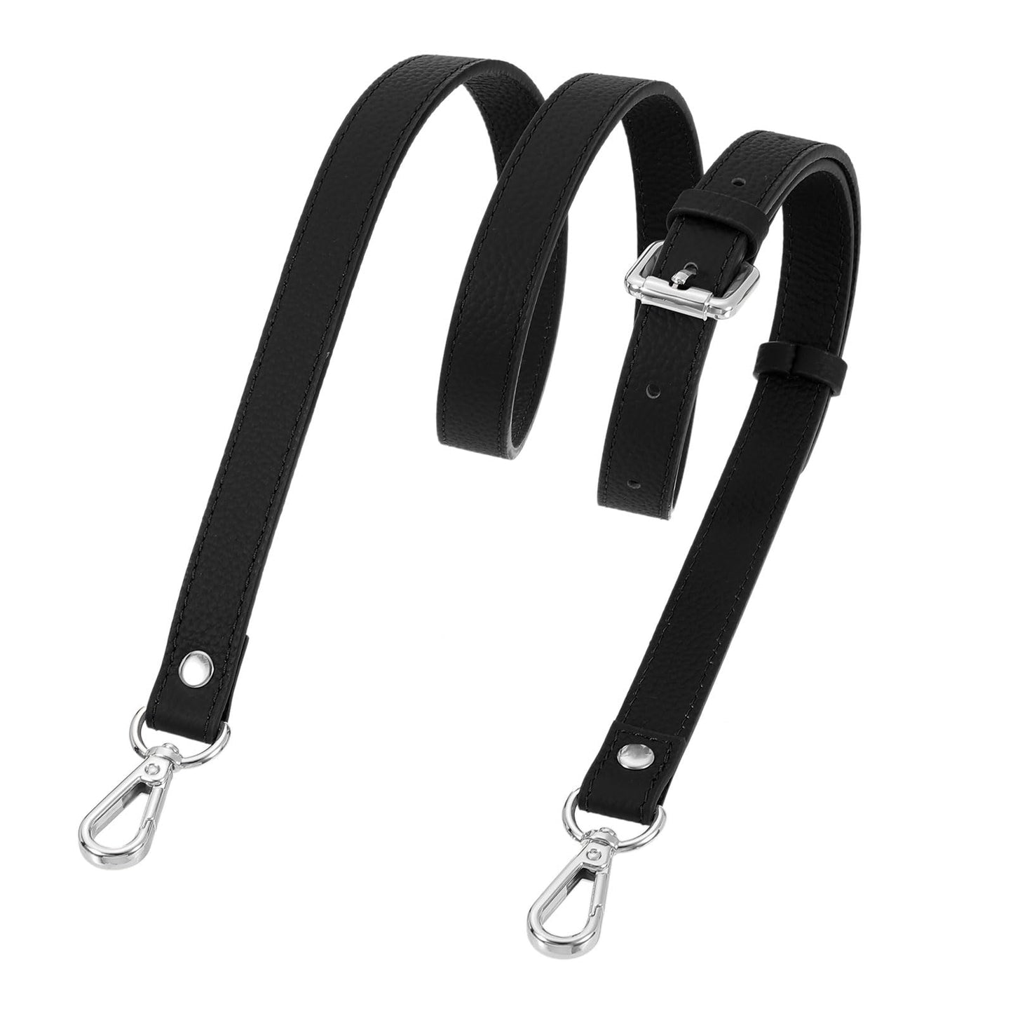 uxcell Genuine Leather Purse Strap, 41.7"-51.2" Adjustable Crossbody Replacement Straps 0.7" Width for Women Handbags Shoulder Bag (Black, Silver Buckle)