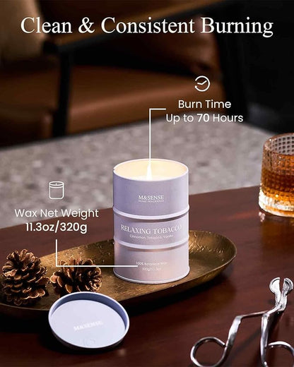 M&SENSE Tobacco Scented Candles Natural Non Toxic, Aromatherapy Candle for Stress Relief Meditation Relaxing, Housewarming Gifts for Women Men, 11.3oz 70 Hour Long Burning