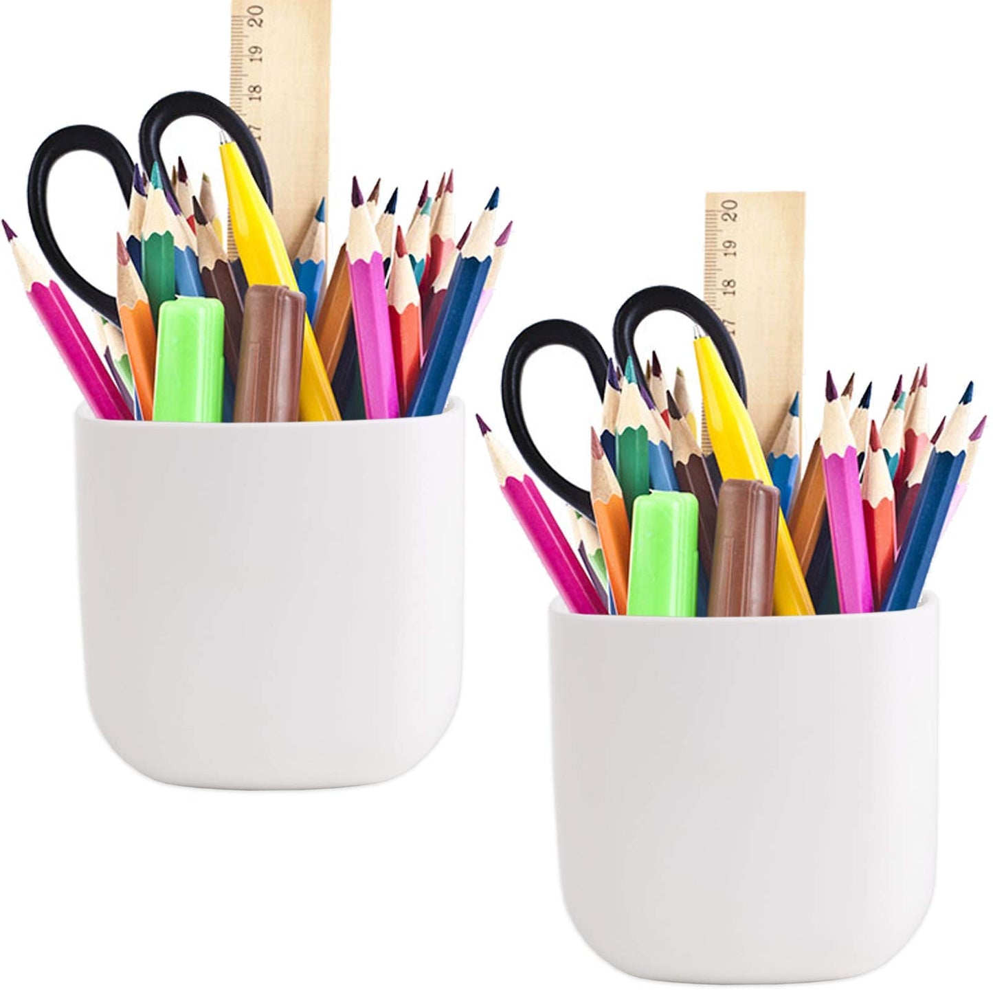 JDYOOMI Pencil Holder - Self-Adhesive Wall Mount Pen Cup,Marker Pot,Writing Utensil Storage Organizer for Fridge,Locker,Whiteboard,home and office - White - 2Pcs/Set