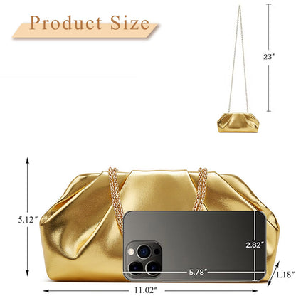 Amszke Black Clutch for Women, Vegan Leather Evening Purse, Soft Pleated PU Formal Clutch Bag for Weddings Proms Cocktail Parties, Dressy Party Accessories-Gemma