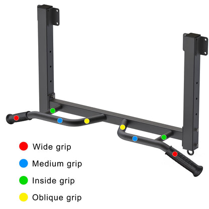 Kipika Joist Mount Pull Up Bar - Heavy Duty Chin Up Bar - 4 Height Levels, Multi-Angle Grip, Rings for Accessories - Ideal for Home Gym Workout and Crossfit Training