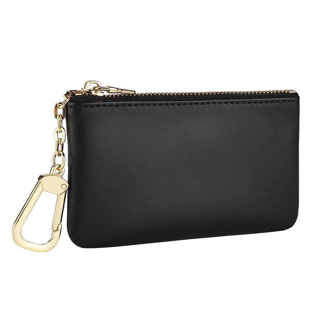 Mossruta Premium Genuine Full Grain Leather Mini Coin Purse Keychain Pouch Card Holder for Men Women (Black)