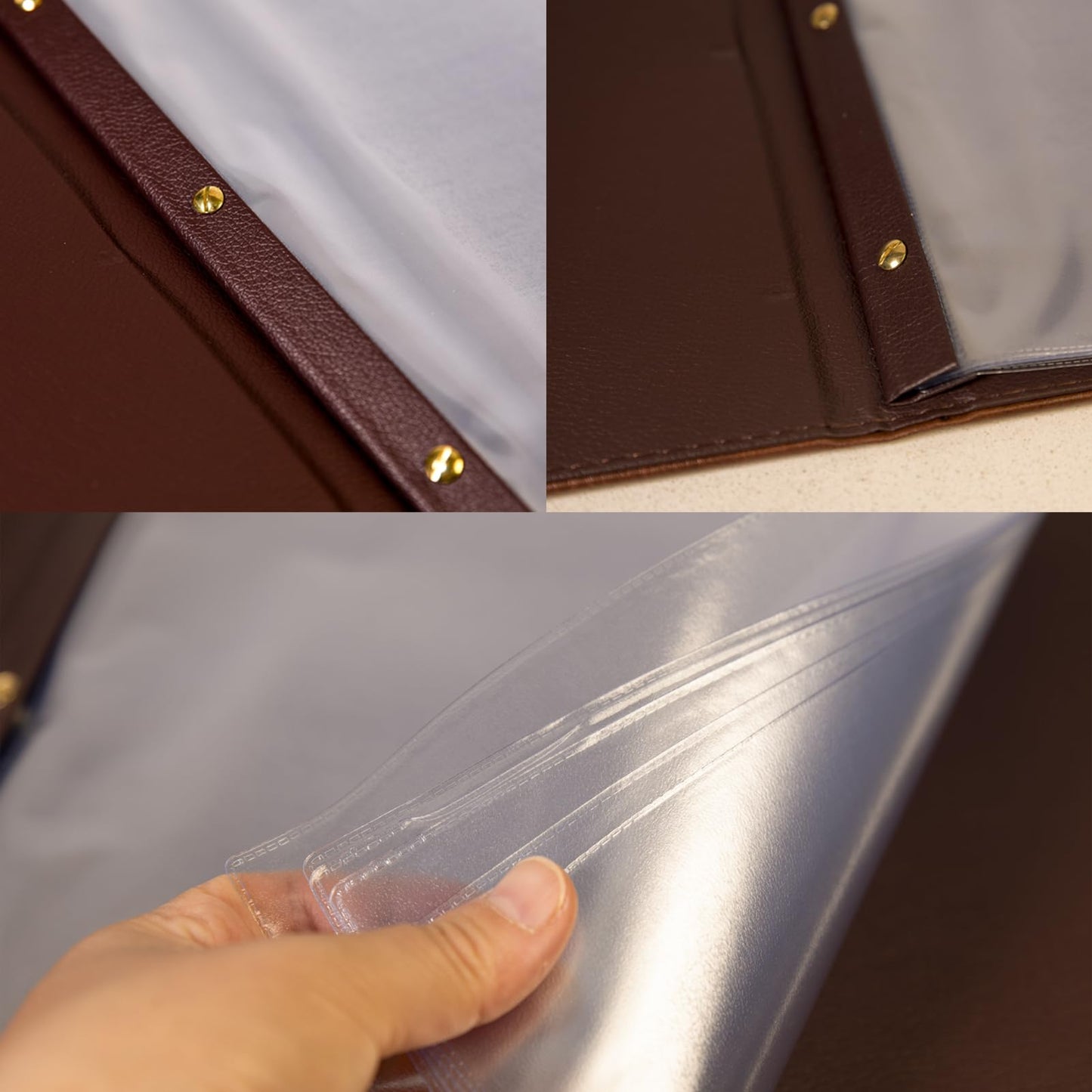 Premium Brown Faux Leather Menu Covers - Set of 2, 7-Page 14-View Restaurant Menu Holders, 8.5x11 Inch with Replaceable Sheets & Metal Corners for Cafes, Hotels
