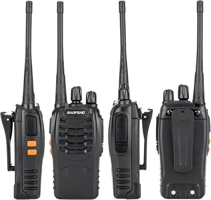 BAOFENG Walkie Talkies - Long Range 16 Channel Two Way Radios with Earpieces | Rechargeable Handheld 6 Pack