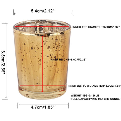 BTGLLAS 72pcs Gold Glass Tea Light Holders - Votive Candle Holders Bulk for Weddings Events - Glass Votives for Wedding Centerpieces, Christmas, Thanksgiving - Candle Accessories Decor (72, Gold)