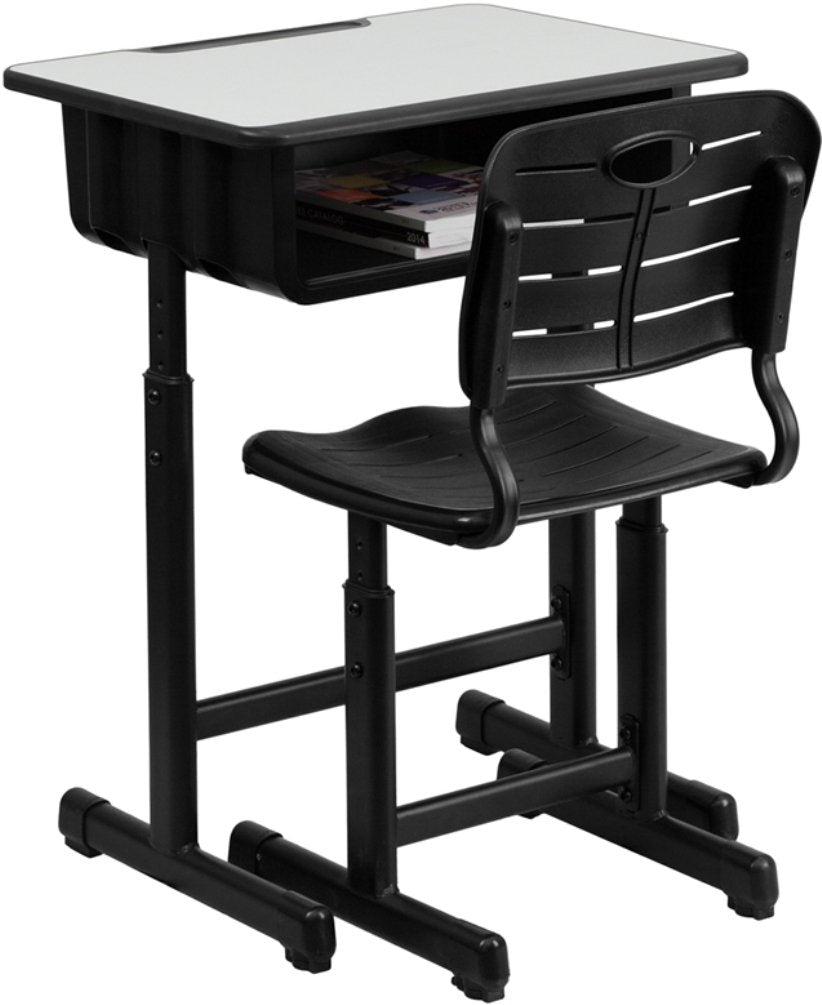 Flash Furniture Adjustable Student Desk and Chair Set for Classrooms or Remote Learning, Adjustable School Desk with Chair and Book Box, Gray/Black