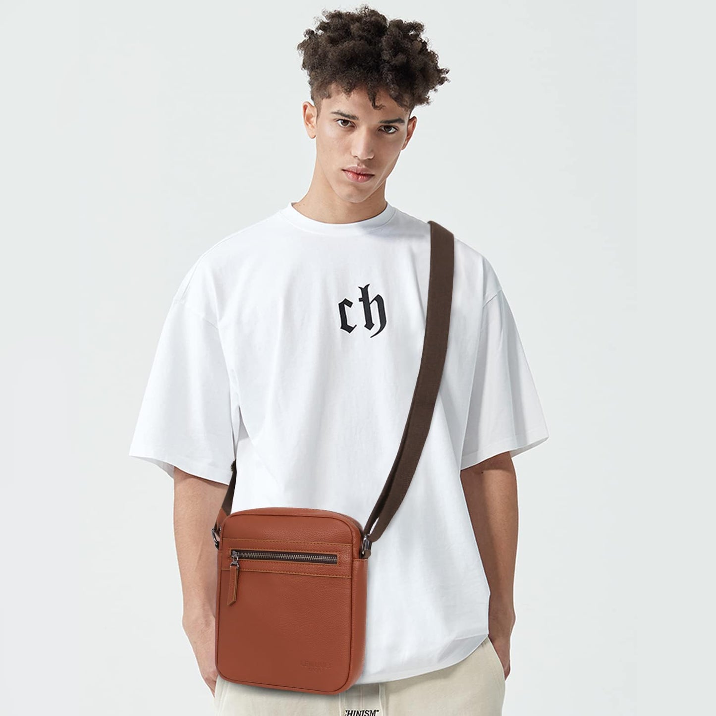 Lemuvlt Small Crossbody bag for men shoulder bag mens purse satchel leather messenger bag gift man(Brown)…