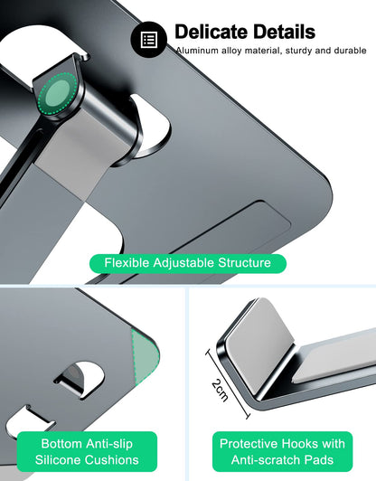 Foldable Laptop Stand, Height Adjustable Ergonomic Computer Stand for Desk, Aluminum Portable Laptop Riser Lecterns Holder Mount Compatible with MacBook Pro Air, HP, Dell 10-16"