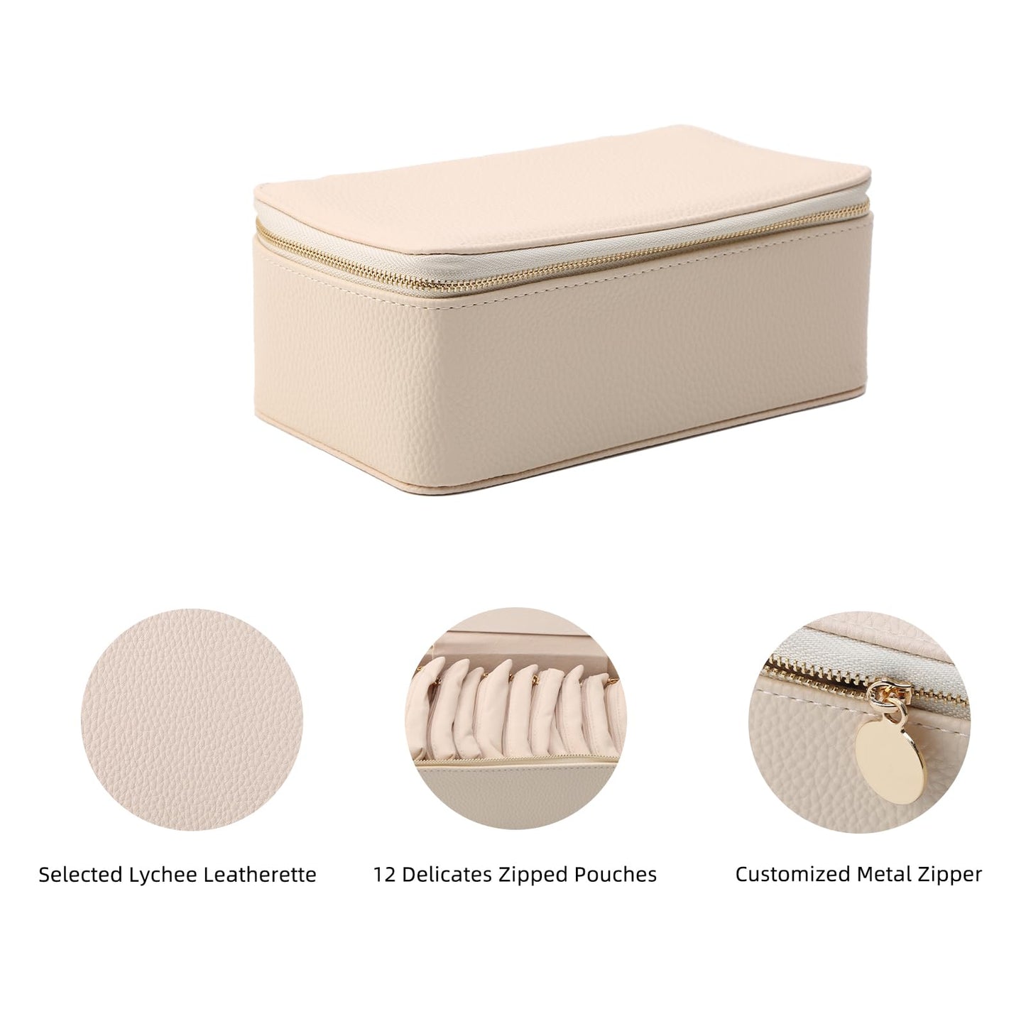 Zjyufy Portable Jewelry Organizer with 12 Velvet Pouches - Travel Jewelry Case for Women, Faux Leather Display Box for Earrings Rings Necklaces Bracelets, Wedding Gift, Hotel Storage Solution