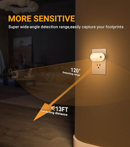 Lyridz Plug in Night Light with Motion Sensor, 120LM Superior Bright Smart Mini LED Nightlight, Warm White with Stepless Adjustable Brightness for Bathroom, Bedroom, Kitchen, Stairs, Hallway, 2 Pack