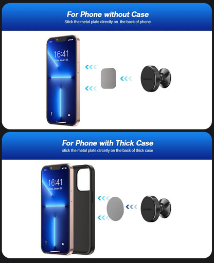 2 Pack Magnetic Phone Holder for Car, [ Strong Magnet ] Magnetic Phone Holder, [ 360° Rotation ] Phone Magnet for Car, Compatible with All Smartphones, Must be Used with Metal Pad, Black