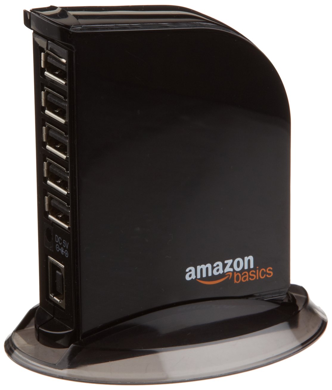 Amazon Basics 7 Port USB 2.0 Hub Tower with 5V/4A Power Adapter, Plug and Play, Charging Ports, Black