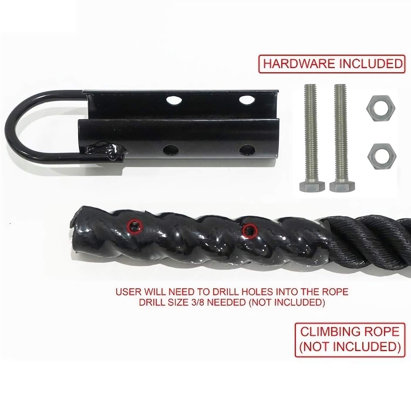 Vehcarc 2 Sets Climbing Rope Clamp, 1½",1.5” Battle Rope Attachment Hook Accessories, Rope Clasp for Rope Climb, Climbing Training Garage Home Gym Workout Fitness Strength Training (1.5" 2PCS Black)