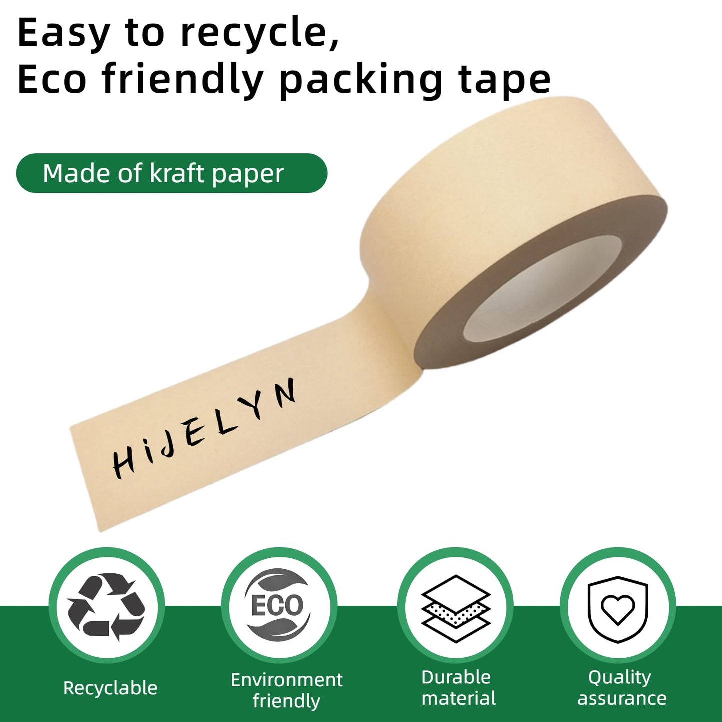 Hijelyn Eco-Friendly Brown Paper Packing Tape 66 Yards x 6 Rolls Recyclable Kraft Packaging Tape for Moving Shipping Mailing, Odorless and Quiet Box & Carton Sealing Packaging Supplies 2 Inch Width
