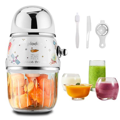 Baby Food Maker Mini Cute and Small Food Processor Puree Blender Grinder Chopper 1.2 Cup Glass Bowl with 6 Blade Electric (Spaceman-White(One Bowl))