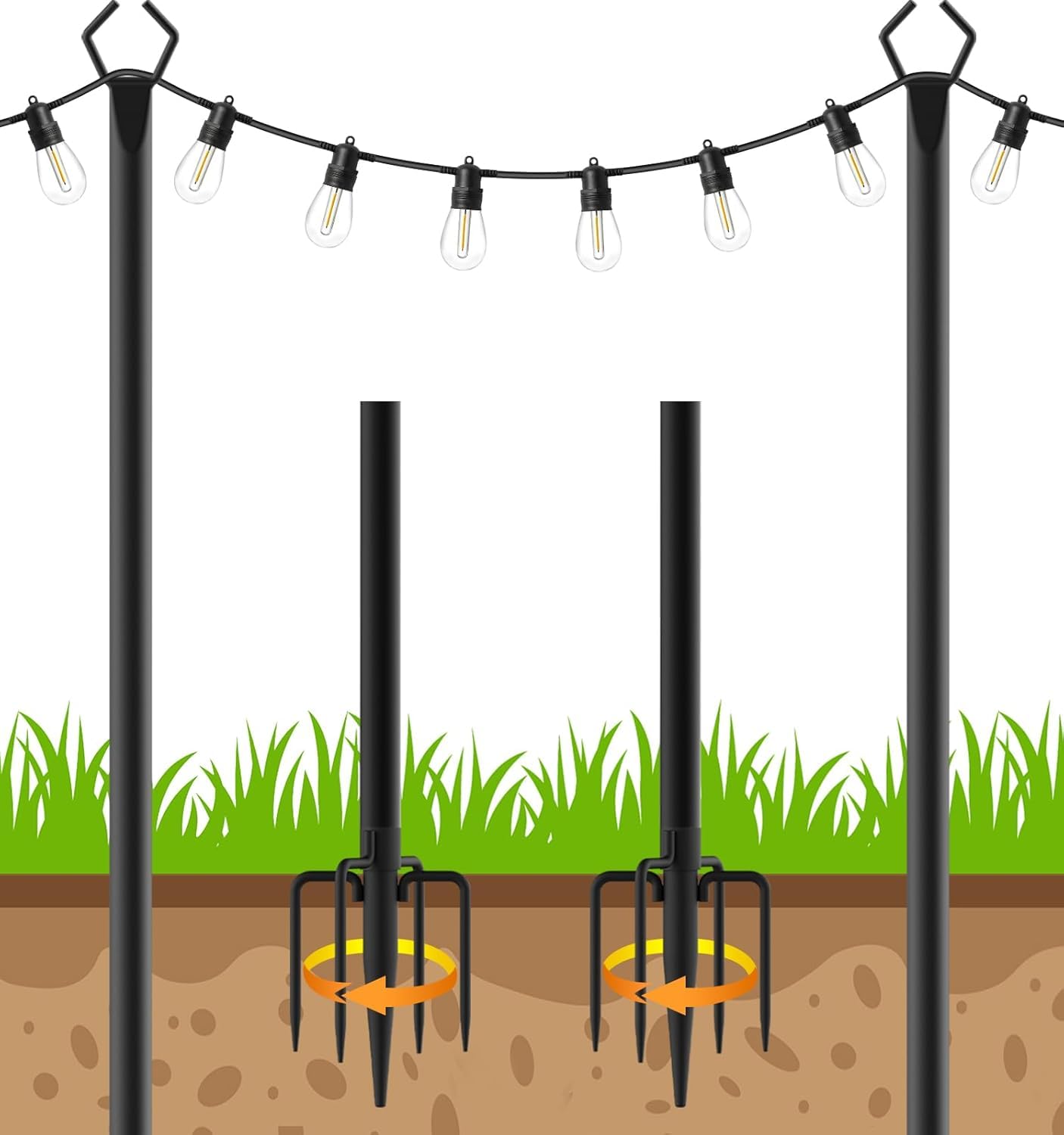 AHRLHR 2 Pack String Light Poles,Poles for Outdoor String lights10 Ft Metal Poles with Fork for Outdoor String Lights,Outdoor Light Poles with Fork,Patio,Deck,Backyard