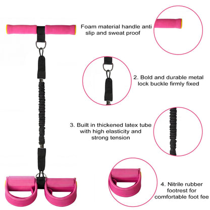 Upgraded 55lb Pull Pedal Resistance Band with Handle - Fashion Puller Exercise Tool, Thickened Built-in Latex Tube Pedal Resistance Device & Soft Nitrile Rubber Footrest for The Core(Pink)