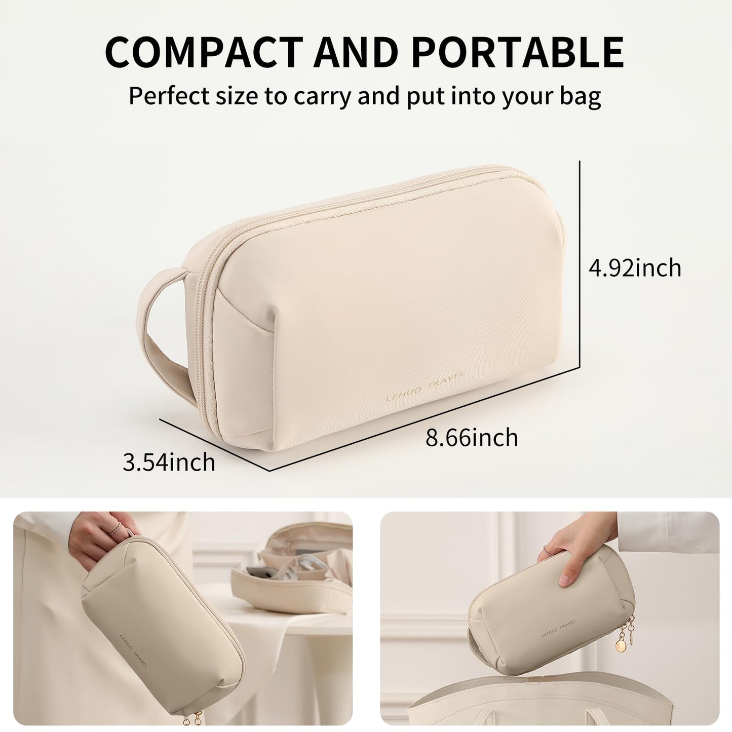 RIGHT AWAY Tech Pouch Electronics Organizer Travel Case, Cord Organizer Bag Cable Accessories Carry Storage for Essentials,Charger, Phone, Earphone,Flash Drive,Beige