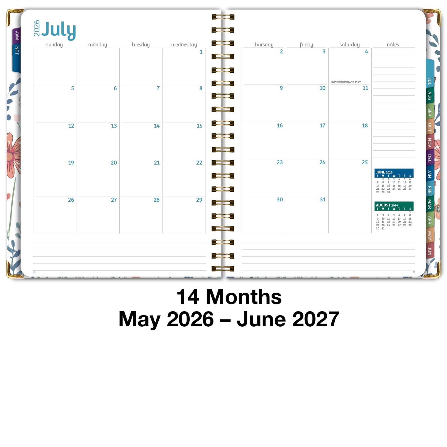 HARDCOVER Academic Year 2026-2027 Planner: 14 Months (May 2026 Through June 2027) 8.5"x 11" Daily Weekly Monthly Planner Yearly Agenda. Bookmark, Pocket Folder and Sticky Note Set (Colorful Botanicals)