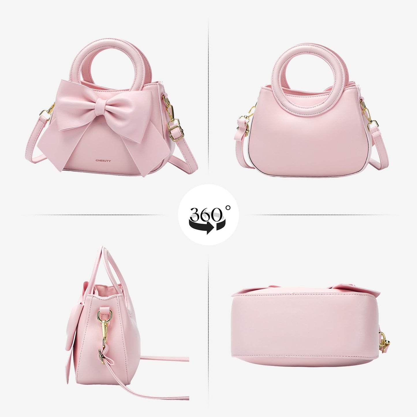 Small Purses for Women Crossbody Bag, Vegan Leather Crossbody Purses and Handbags with Top Carry Handle and Cute Bow Knot(Pink)