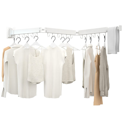 Kelisiting Retractable Clothes Drying Rack,3 Fold White Laundry Drying Rack,Wall Mounted Clothes Hanger,Space Saver,Foldable Durable,for Balcony,Laundry,Bathroom,Patio,Apartment,Dormitory
