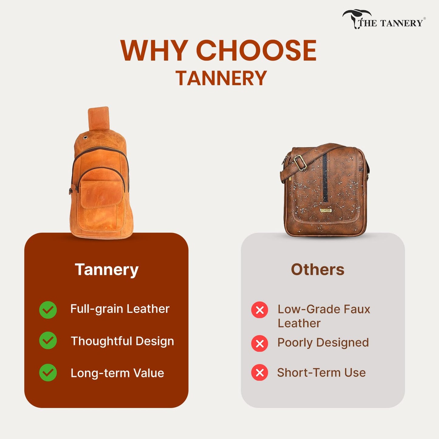 The Tannery Handmade Buffalo Leather Multipurpose Travel Hiking Crossbody Chest Backpack with Adjustable Shoulder Strap, Thanks Giving (Camel Brown, Small)