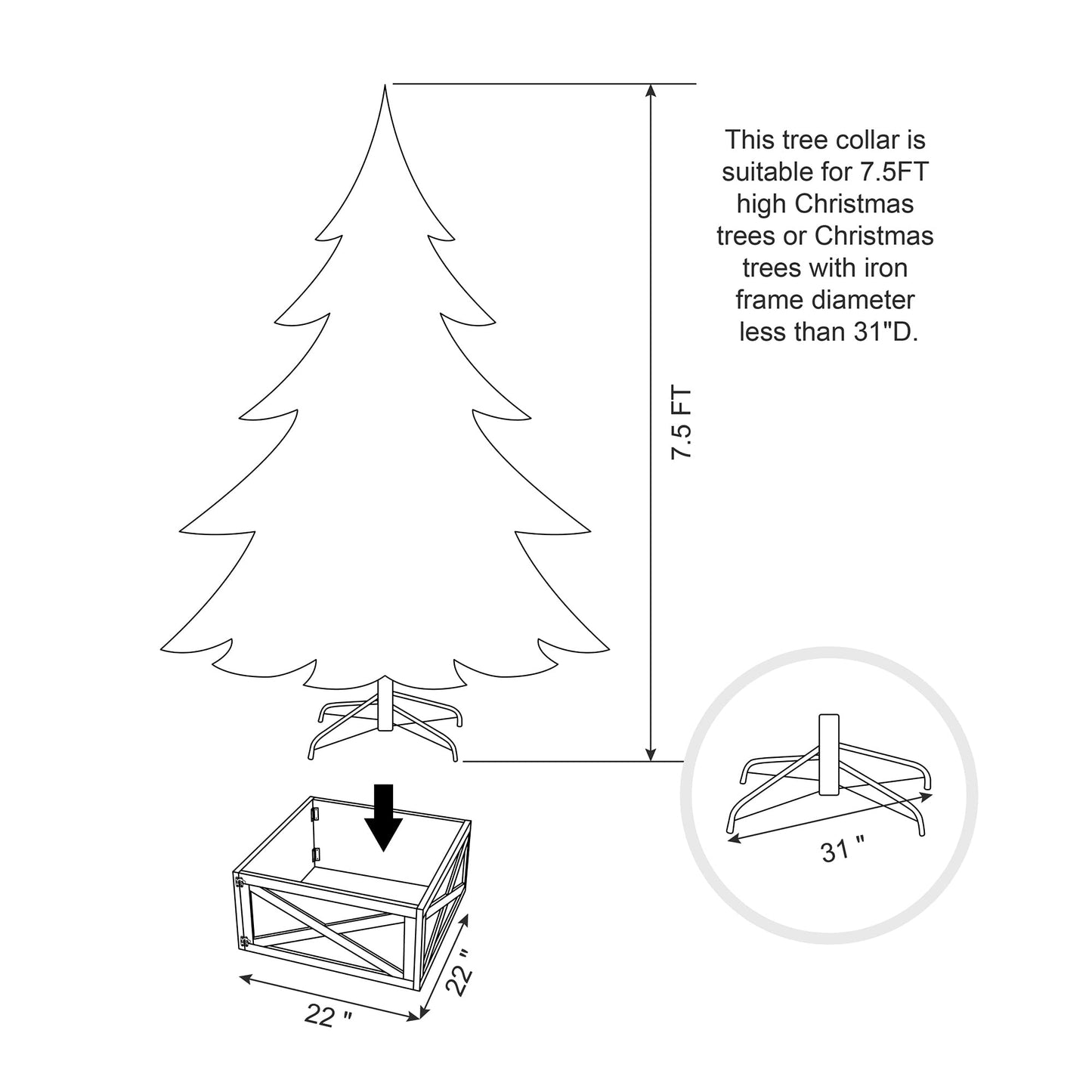 Glitzhome Wooden Box Collar Stand Cover Christmas Tree Skirt, 22" L, Red