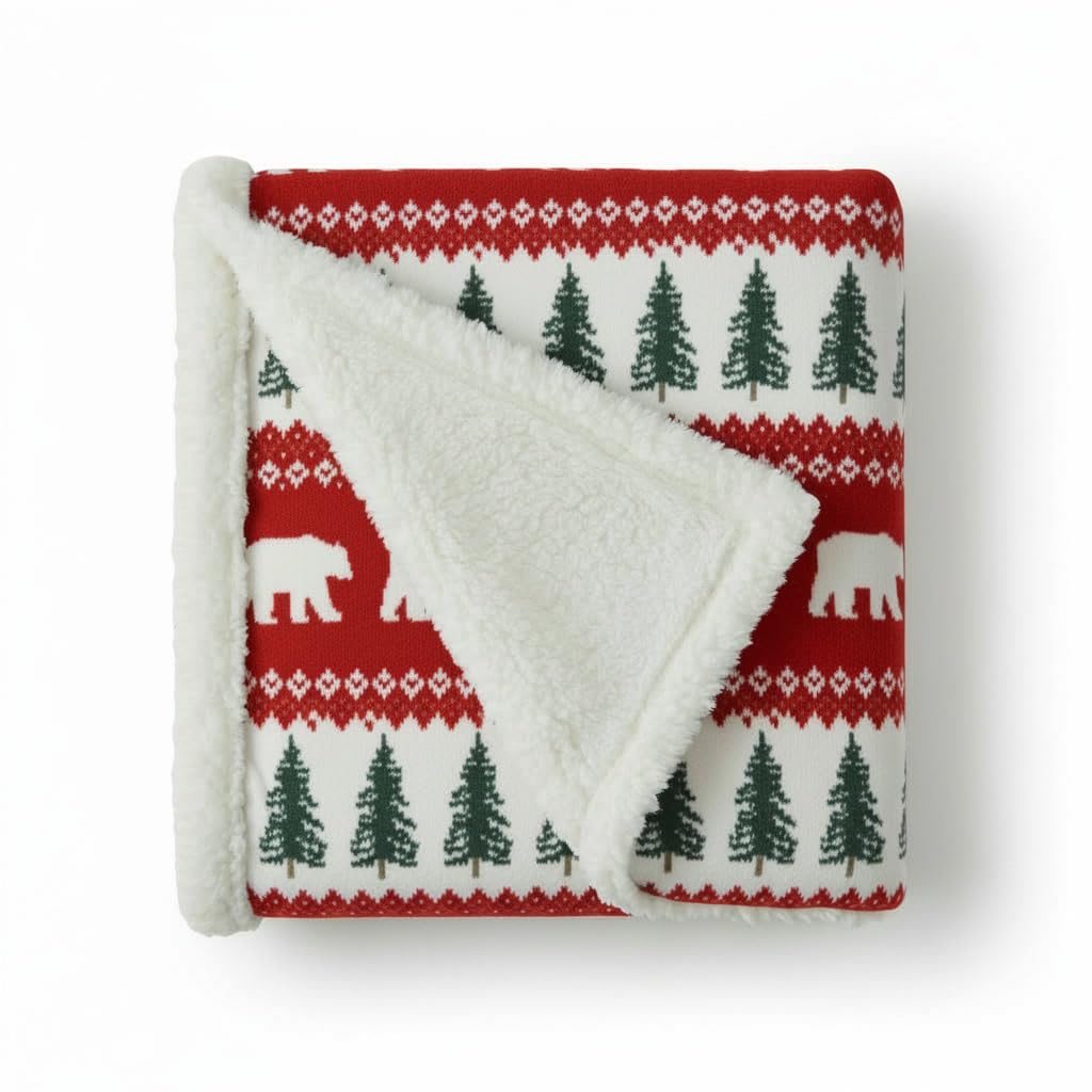 Eddie Bauer - Sherpa Throw Blanket for Couch 50x60 – Ultra Soft Reversible Fleece & Plush Sherpa Blanket, Warm Cozy Bear & Pine Cabin Throw for Sofa, Bed, Living Room Decor