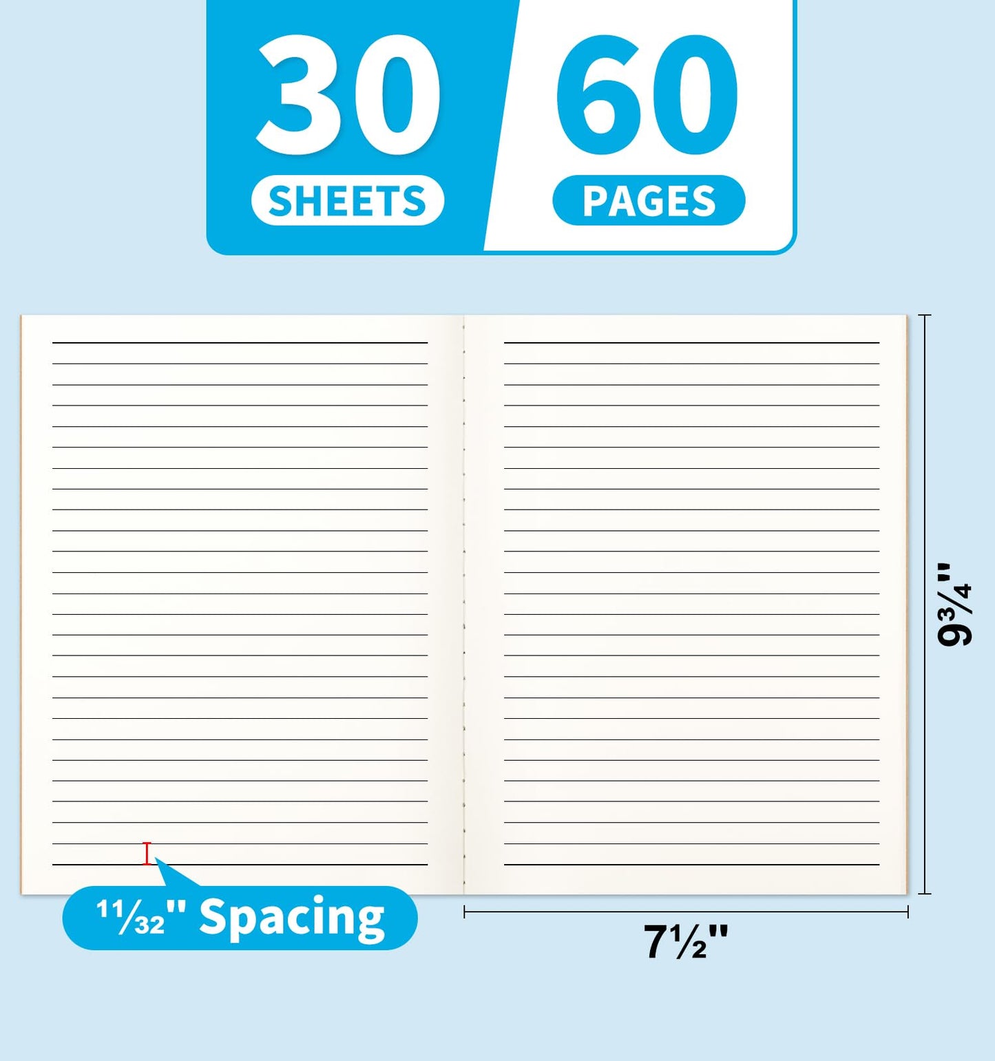 12 Pack Lined Notebook Journals Bulk, 7-1/2" x 9-3/4", Wide Ruled Paper, 30 Sheets/60 Pages, Kraft Cover with Rainbow Spines, 12 Colors Lined Composition Notebook Journal for Work Study Note Taking