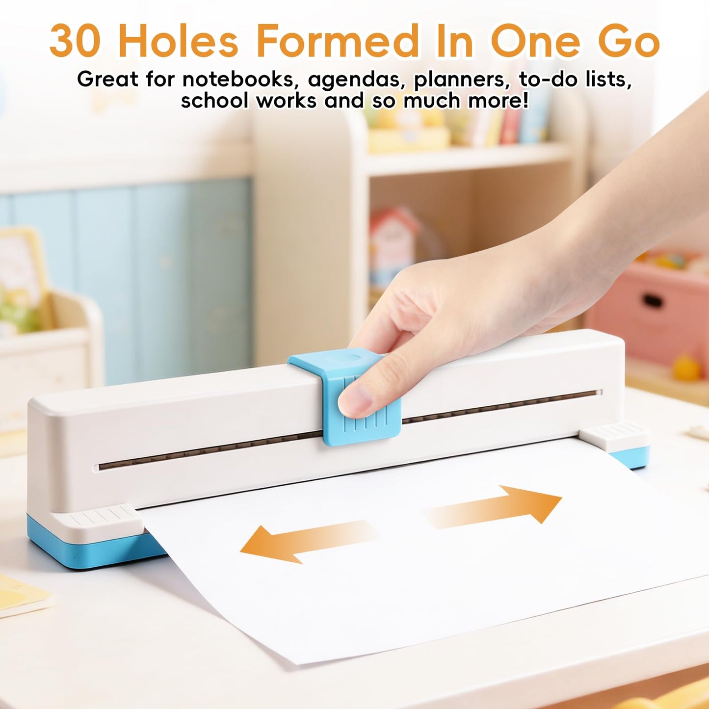 30 Hole Paper Punch, 1-Step Stamp-Shaped Binder Machine, Adjustable Stamp Paper Punch for A4 A5 A6 A7 B5 B6 B7 Notebooks, Planner Binding Machine, 5-Sheet Capacity Stamp Hole Puncher for School Office