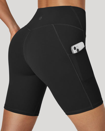 IUGA Biker Shorts Women Tummy Control 8" Workout Gym High Waisted Running Yoga Compression Spandex Shorts Women with Pockets Black