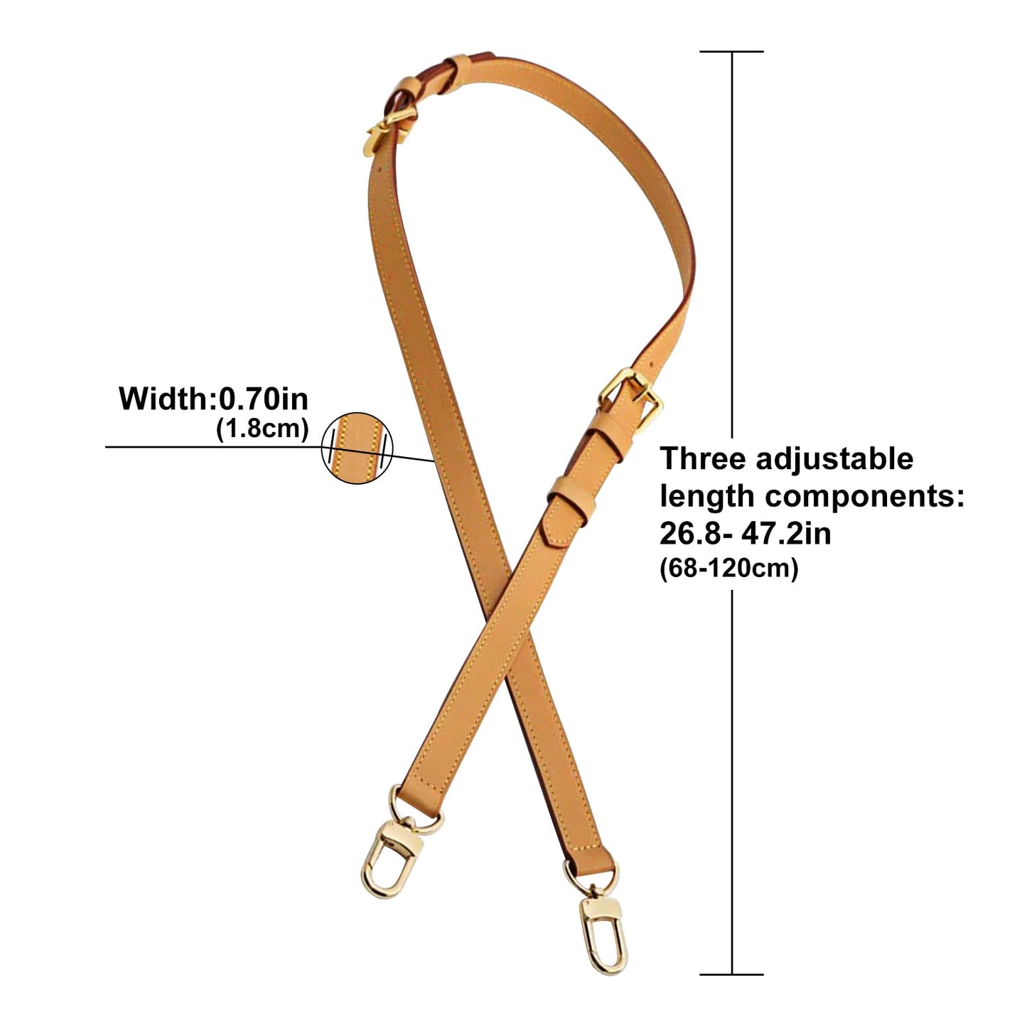 KIYOMIL Genuine Vachetta Leather Shoulder Bag Strap Crossbody Replacement for Handbag or Purse(Beeswax-Width:0.70in&Three-Segment Adjustable Length:26.8-47.2in)