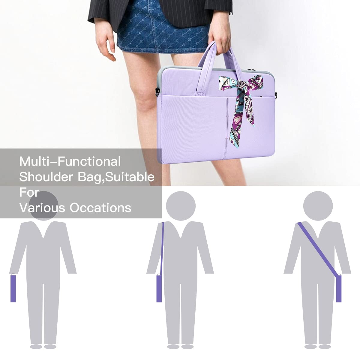 15.6 Inch Waterproof Laptop Sleeve Shoulder Bag Women Ladies Handbag Case for Acer Aspire E15/Predator, Dell Inspiron 15, HP Envy/Spectre 15.6, Lenovo IdeaPad 3 15.6, ASUS MSI GS66 15.6 Case, Purple