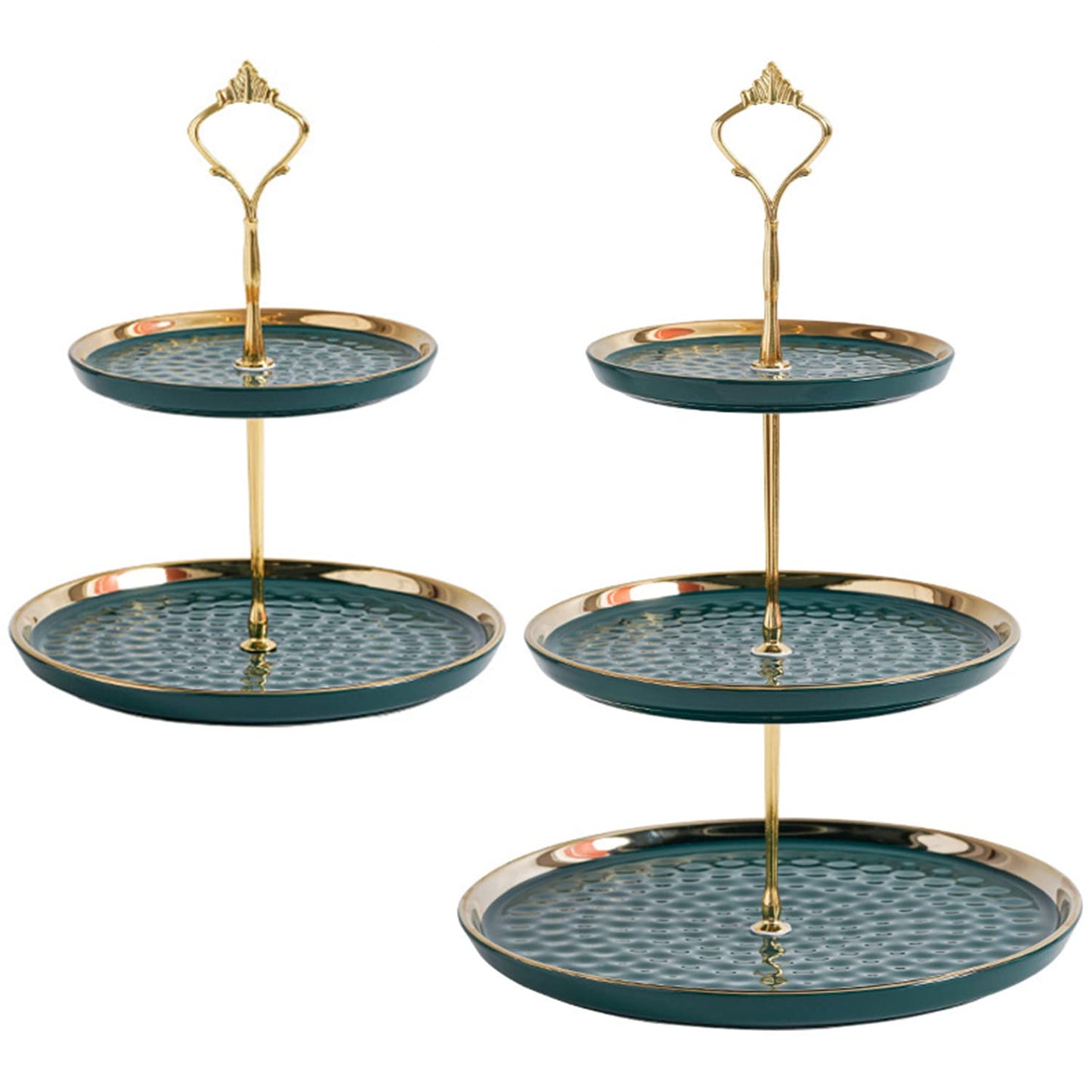 Tosnail Set of 2 Porcelain Cupcake Stand Ceramic Dessert Stand Tiered Serving Trays with Gold Rod, 3 Tiers and 2 Tiers Cake Stand Party Serving Trays Fruit Pastry Holders for Wedding and Party