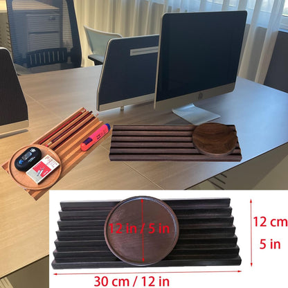 JUTSTJUKO Pen Holder Wave Pen Tray Wooden Desk Organizer,Pencil Holder,Fountain Tray,Pencil Organizer for Desk (Walnut)